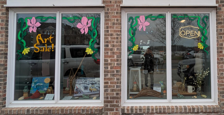 Art nouveau flowers window mural