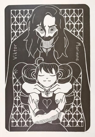 Viktor and Marinne woodblock print